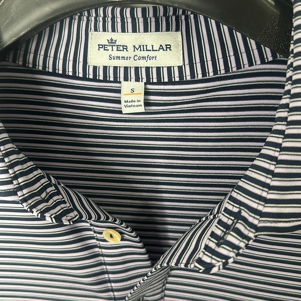 Peter Millar Mens Small H.C.C. Blue and White Striped Polo - Picture 2 of 6